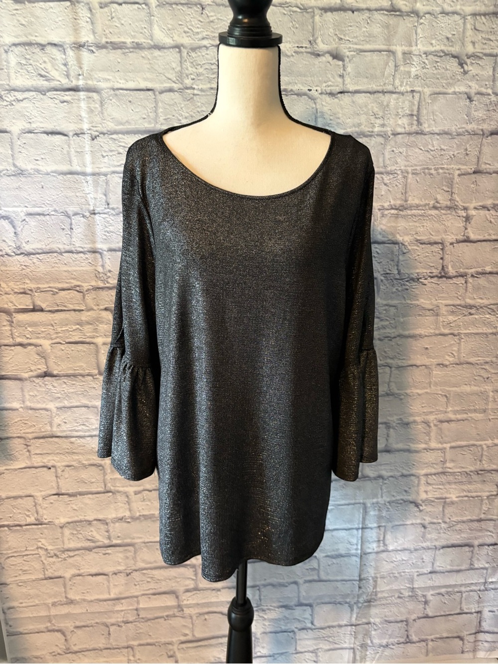 Jones New York Metallic Charcoal Knit Top